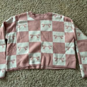 Pink and White Checkered Sweater with Bows